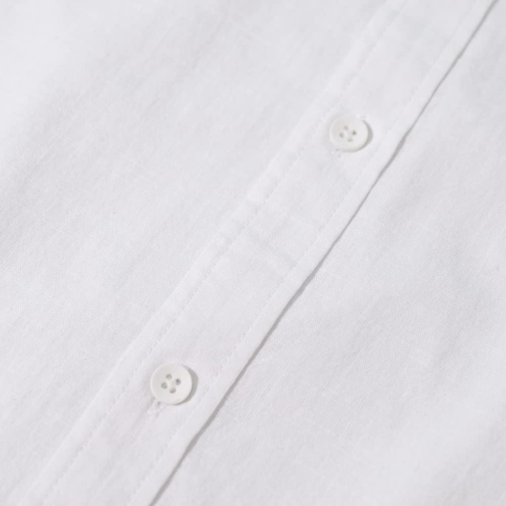 JEKAOYI Mens Casual Long Sleeve Cotton Linen Shirts Buttons Down Solid Plain Roll-Up Sleeve Summer Beach Shirts White