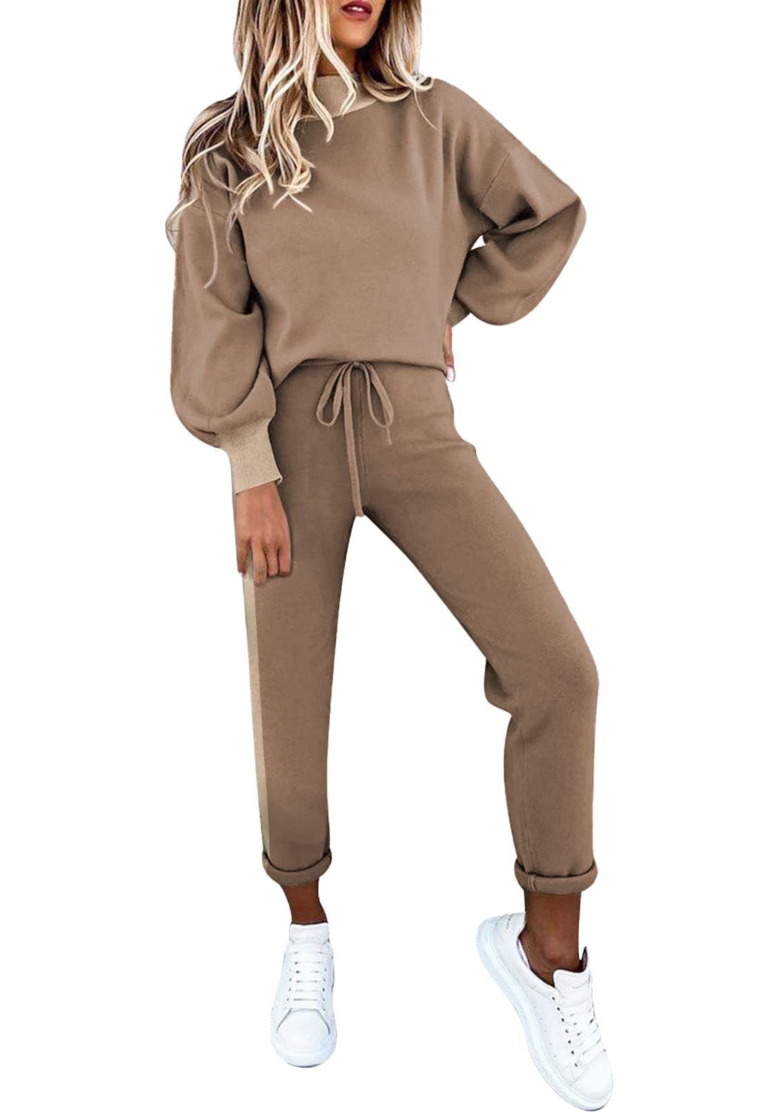 Fixmatti Women's 2 Piece Outfits Contrast Color Sweatshirt Matching Sweatpants Jogger Set Tracksuit Casual Jogging Suits Trendy Fashion L
