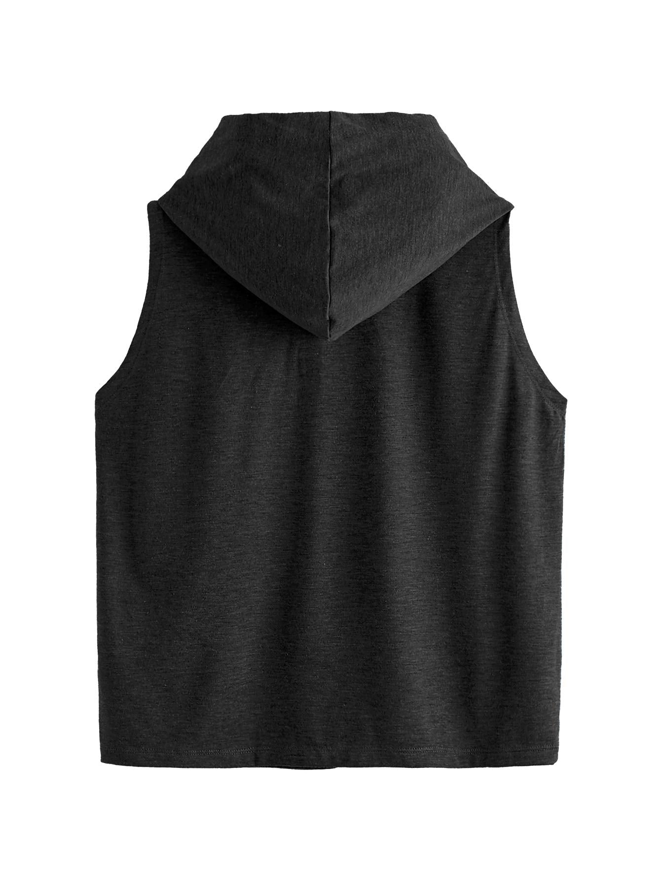 SweatyRocks Women's Summer Sleeveless Hooded Tank Top T-Shirt for Athletic Exercise Relaxed Breathable Black L