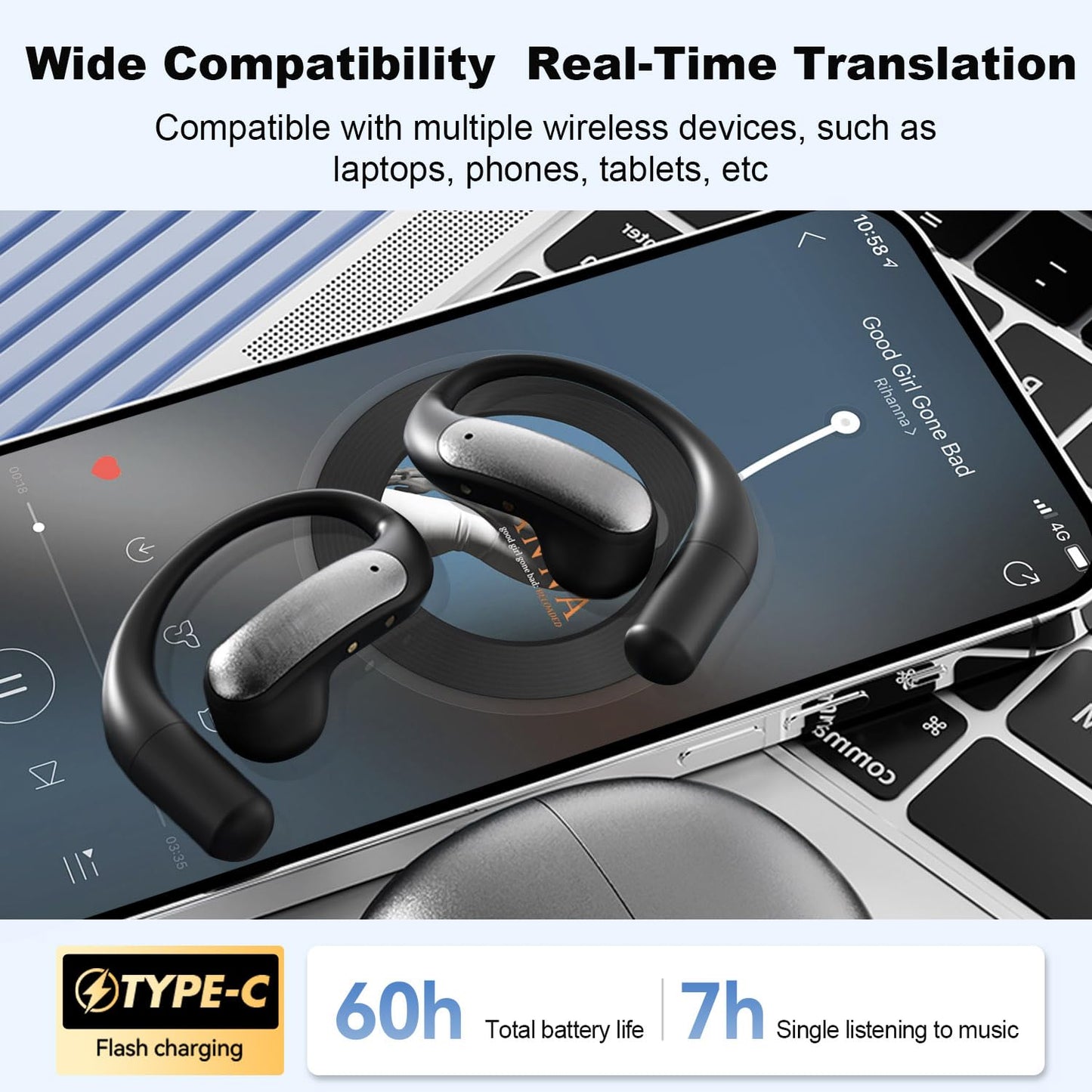 Keppesring 2025 AI-Powered Translation Earbuds, 3-in-1 Translator Earbuds Real Time with 3 Translation Modes with APP, Low Latency Translating Device for Travel/Business/Leaning, Deep Black