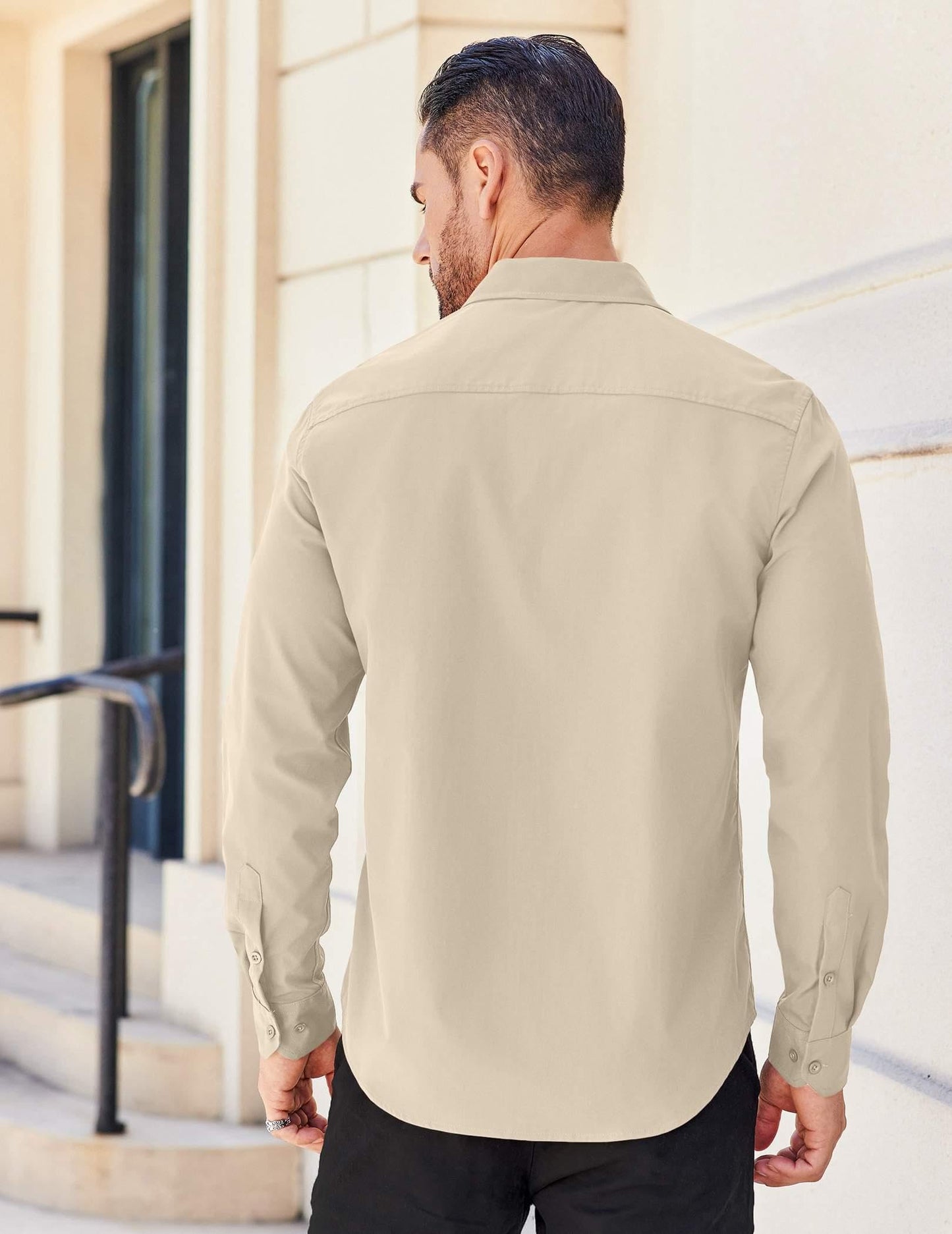 COOFANDY Mens Dress Shirts Long Sleeve Casual Button Down Untucked Shirts for Men Light Khaki
