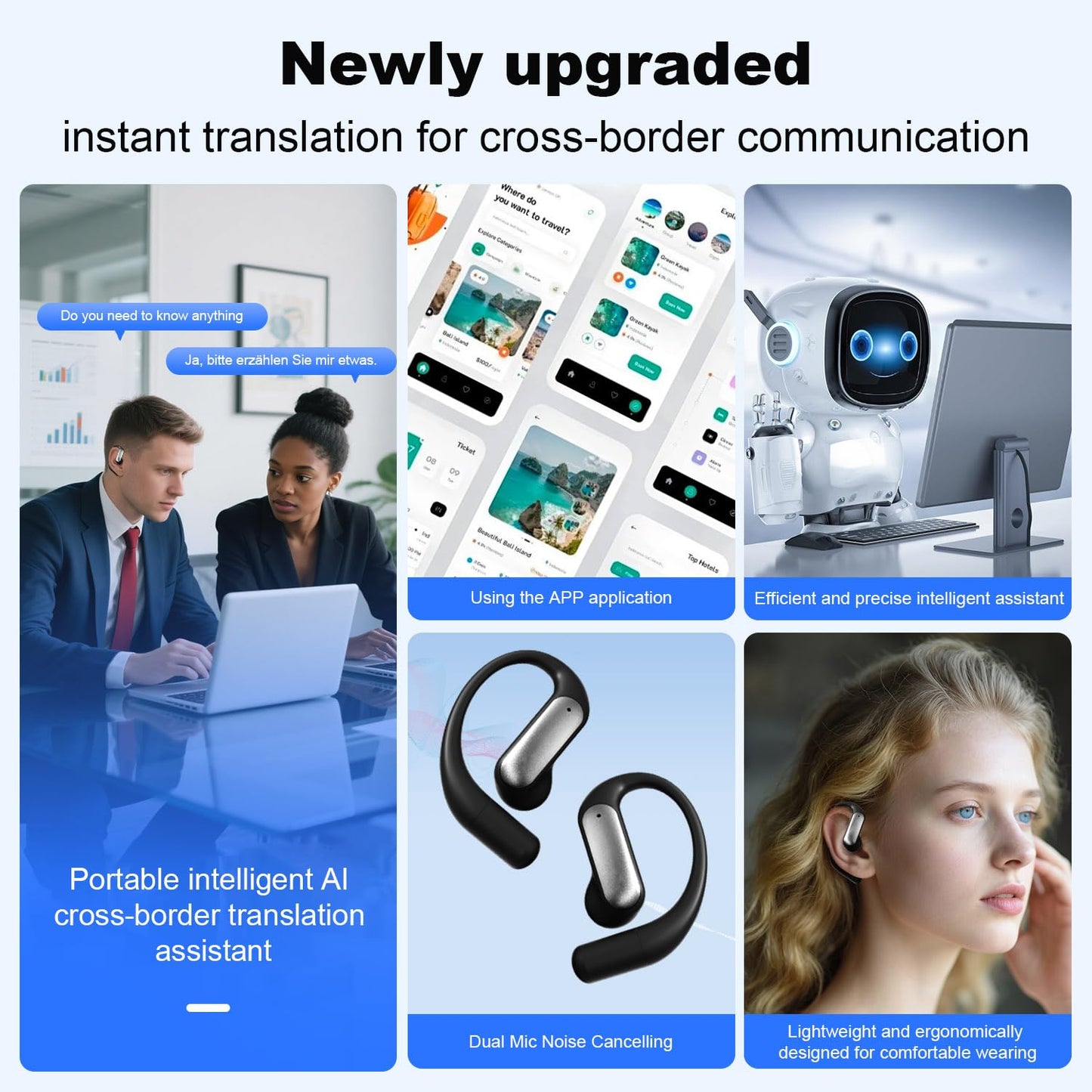 Keppesring 2025 AI-Powered Translation Earbuds, 3-in-1 Translator Earbuds Real Time with 3 Translation Modes with APP, Low Latency Translating Device for Travel/Business/Leaning, Deep Black