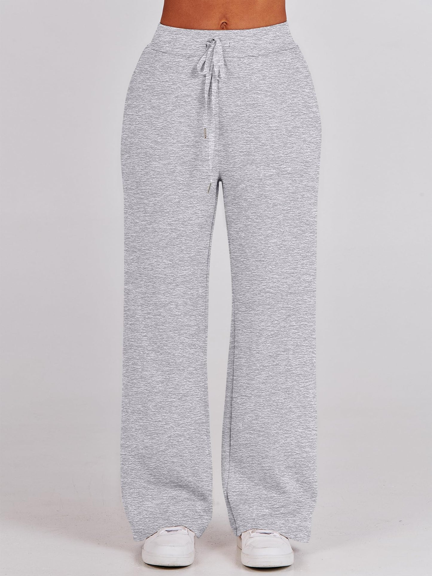 ANRABESS Women 2 Piece Outfits 2025 Fall Fashion Airport Wide Leg Pants Lounge Set Leisure Travel Vacation Clothes Sweatsuits Light Grey X-Large