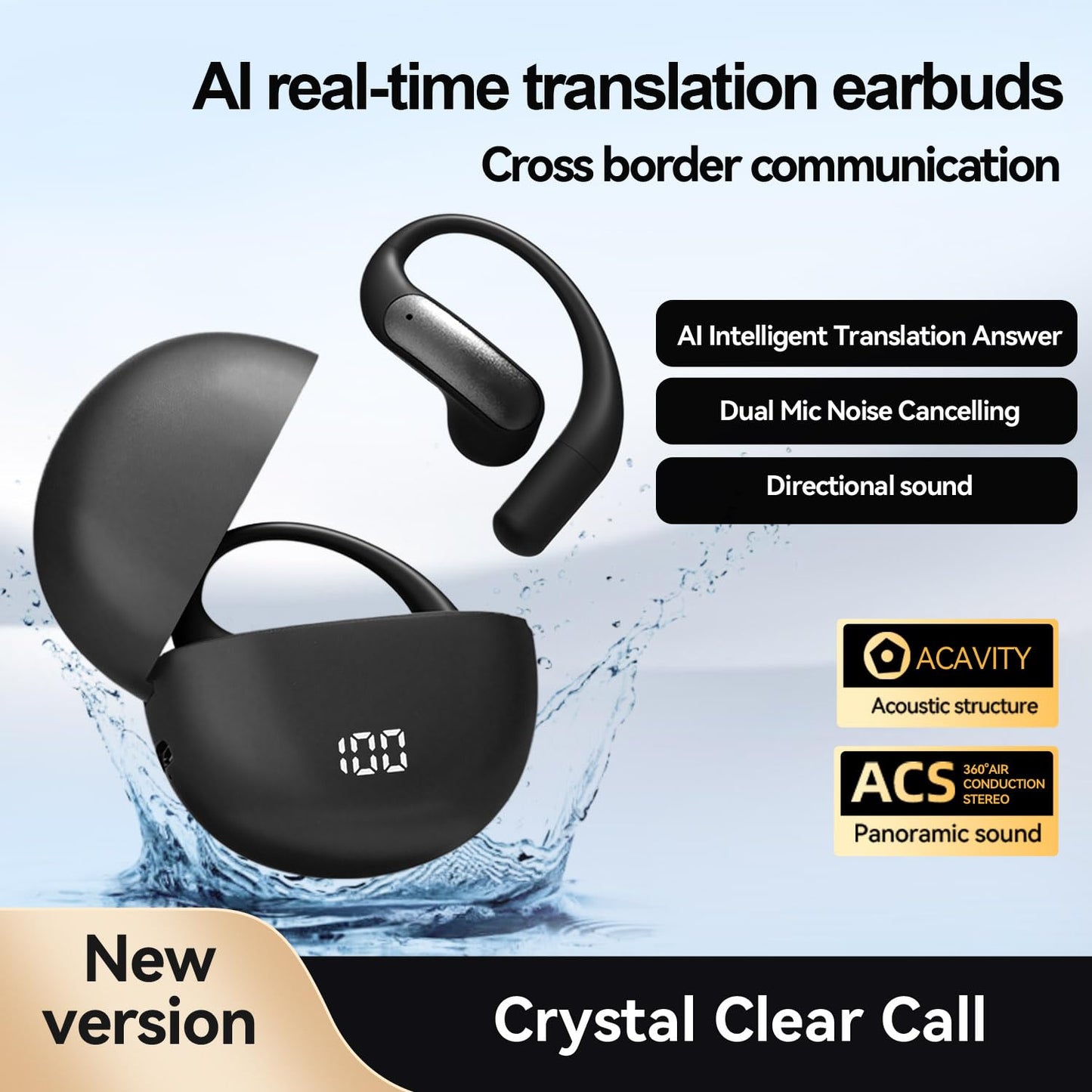Keppesring 2025 AI-Powered Translation Earbuds, 3-in-1 Translator Earbuds Real Time with 3 Translation Modes with APP, Low Latency Translating Device for Travel/Business/Leaning, Deep Black