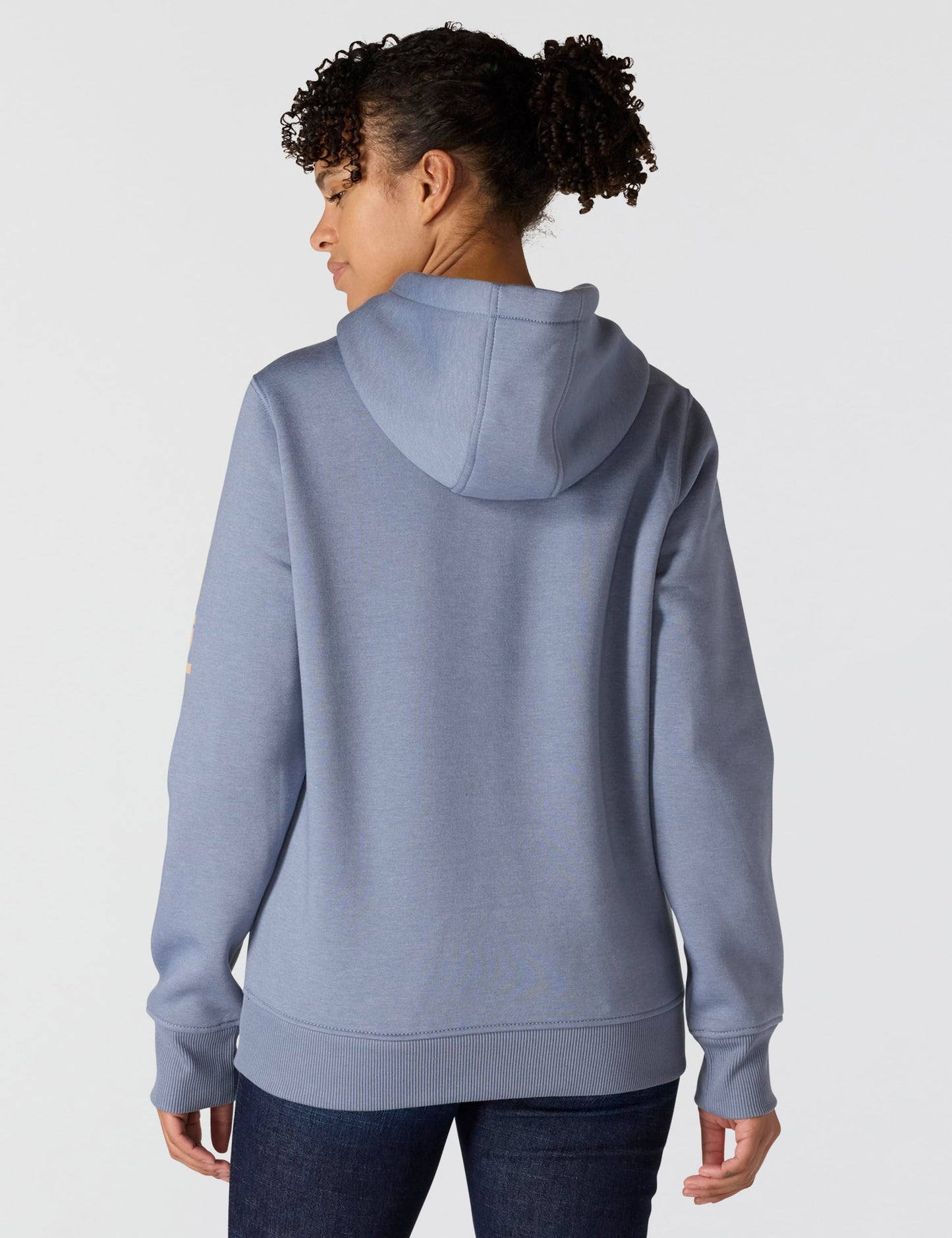 Carhartt Women's Relaxed Fit Midweight Logo Sleeve Graphic Sweatshirt, Light Faded Navy Heather/Light Taupe Hea, Small