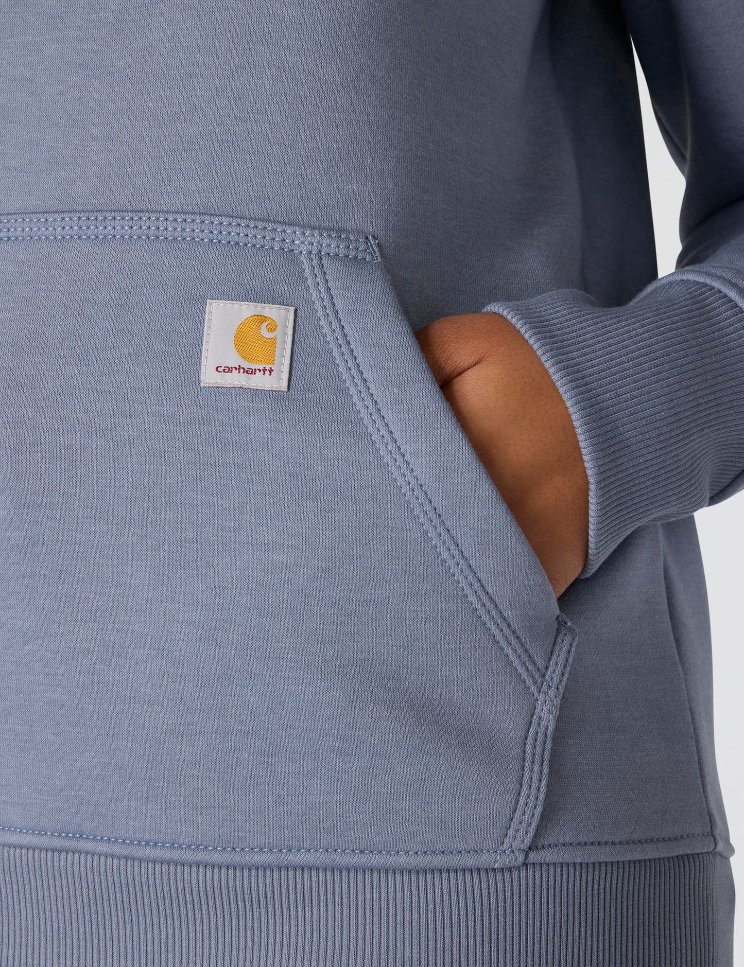 Carhartt Women's Relaxed Fit Midweight Logo Sleeve Graphic Sweatshirt, Light Faded Navy Heather/Light Taupe Hea, Small