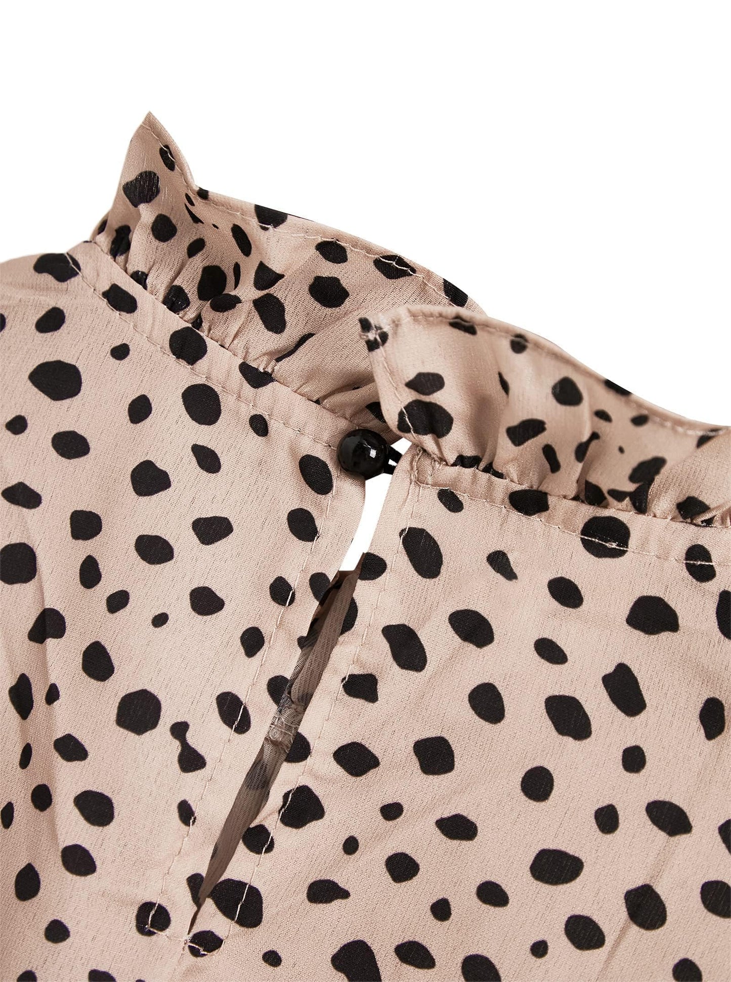 Avanova Women's Leopard Printed Ruffle Hem 3/4 Sleeve Mock Neck Elegant Work Blouses Top Beige Large