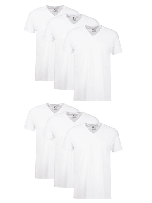 Hanes Mens Cotton, Moisture-wicking V-neck Tee Undershirts, Multiple Packs And Colors, White - 6 Pack, Medium US