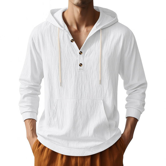 TAFLE Men's Linen Hoodie Lightweight Hawaiian Shirt Casual Beach Shirt with Pockets White
