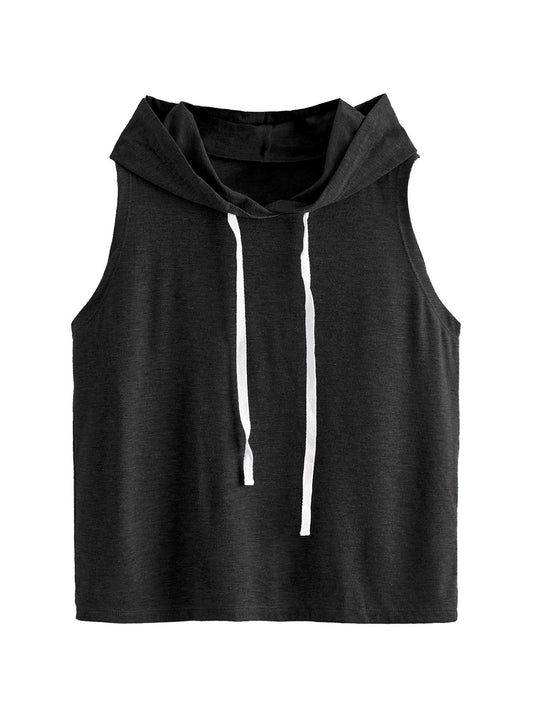 SweatyRocks Women's Summer Sleeveless Hooded Tank Top T-Shirt for Athletic Exercise Relaxed Breathable Black L