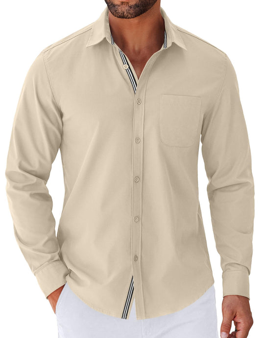 COOFANDY Mens Dress Shirts Long Sleeve Casual Button Down Untucked Shirts for Men Light Khaki