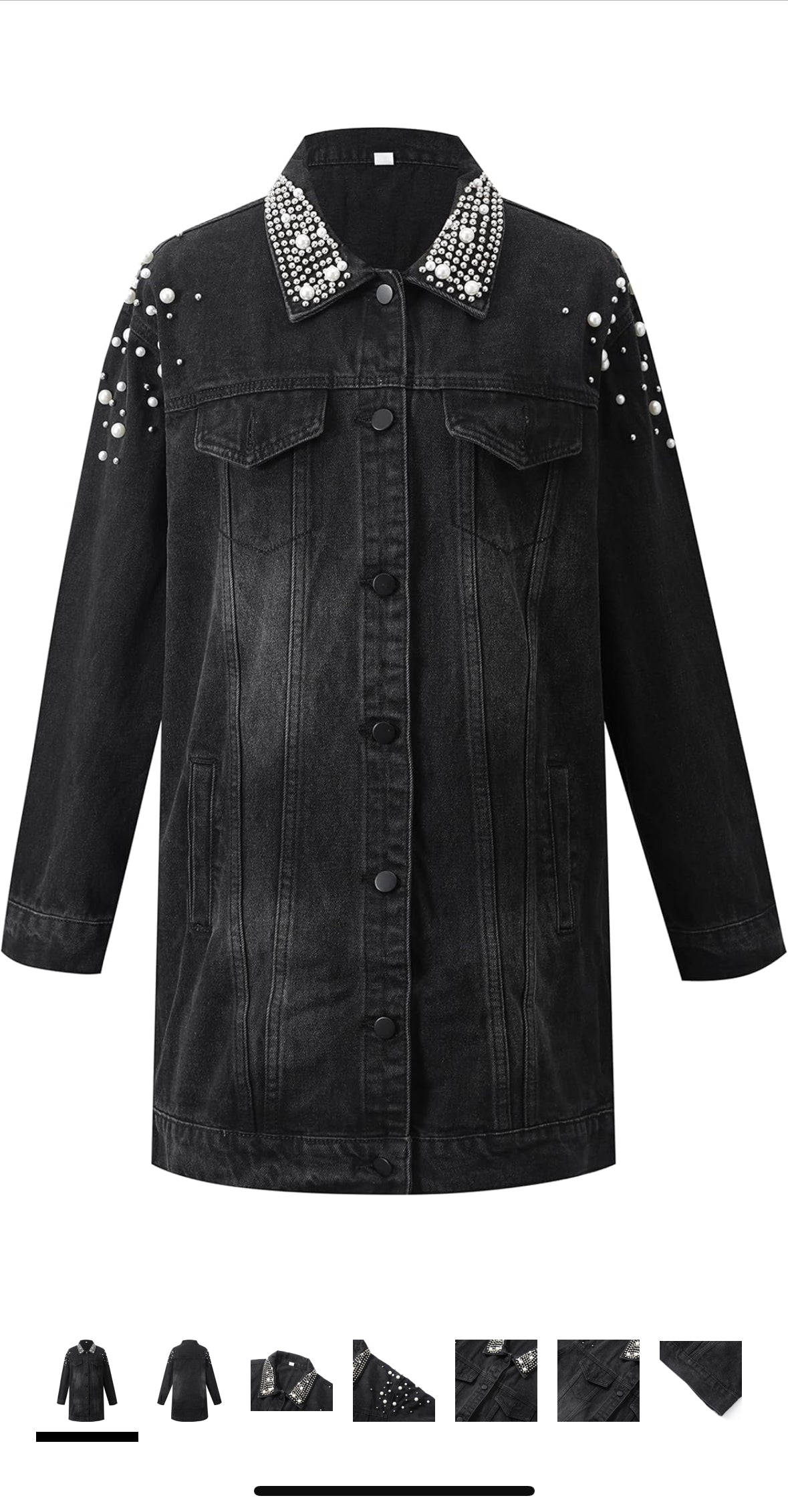 Women's Pearl Jean Dress Jacket Boyfriend Long Denim Coat