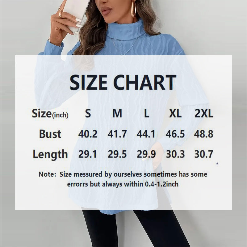 Women's Elegant Turtleneck Sweater, Solid Color Long Sleeve Knit Top With Slit Hem For Spring Fall Wear